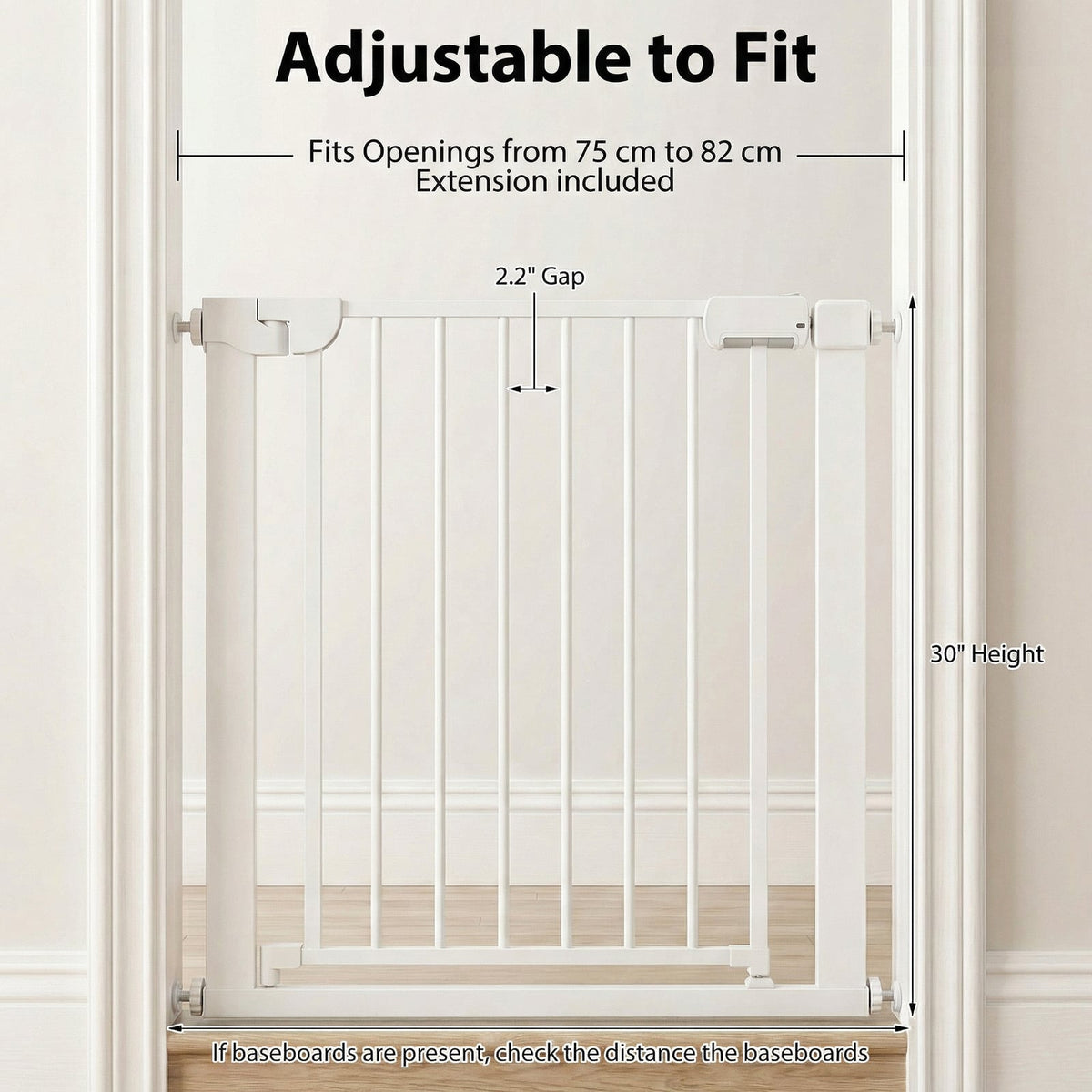Baby Gate for Stairs Pressure Mounted Auto-Close Door Gate-White-Pet Gates-DECOROLALA
