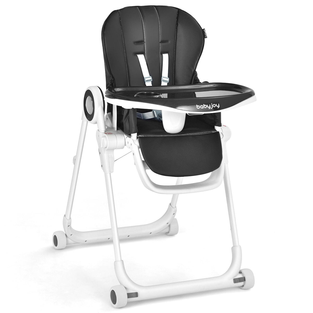 Baby High Chair Foldable Feeding Chair with 4 Lockable Wheels-Black-High Chairs-DECOROLALA