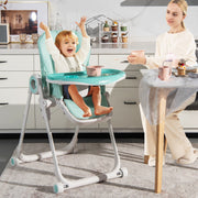 Baby High Chair Foldable Feeding Chair with 4 Lockable Wheels-Green-High Chairs-DECOROLALA