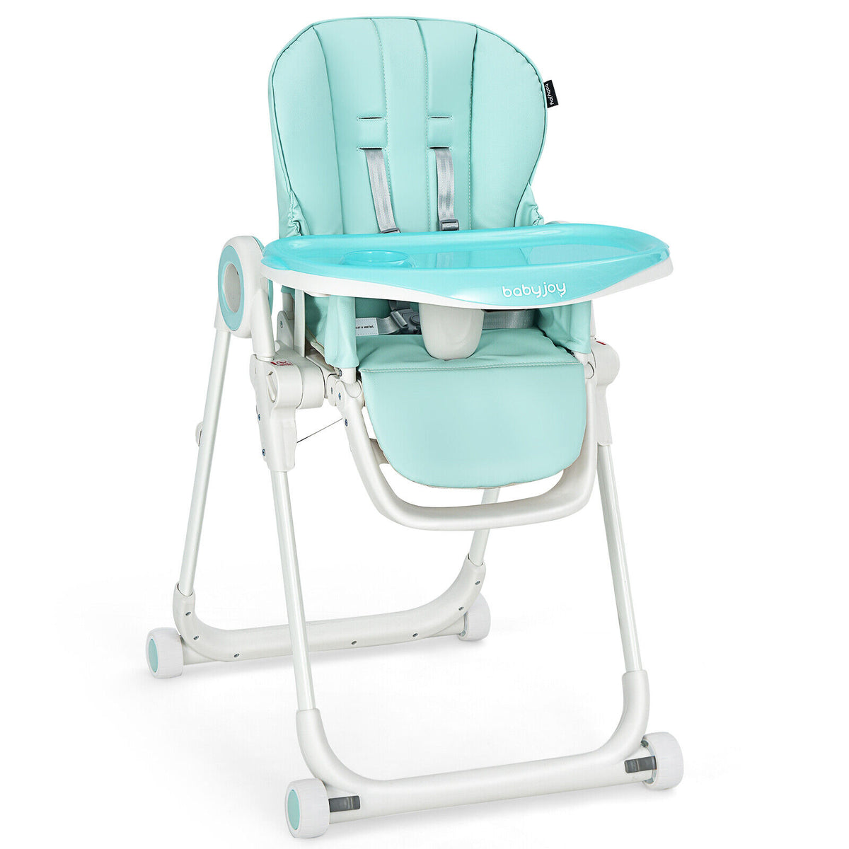 Baby High Chair Foldable Feeding Chair with 4 Lockable Wheels-Green-High Chairs-DECOROLALA