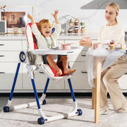Baby High Chair Foldable Feeding Chair with 4 Lockable Wheels-Red-High Chairs-DECOROLALA
