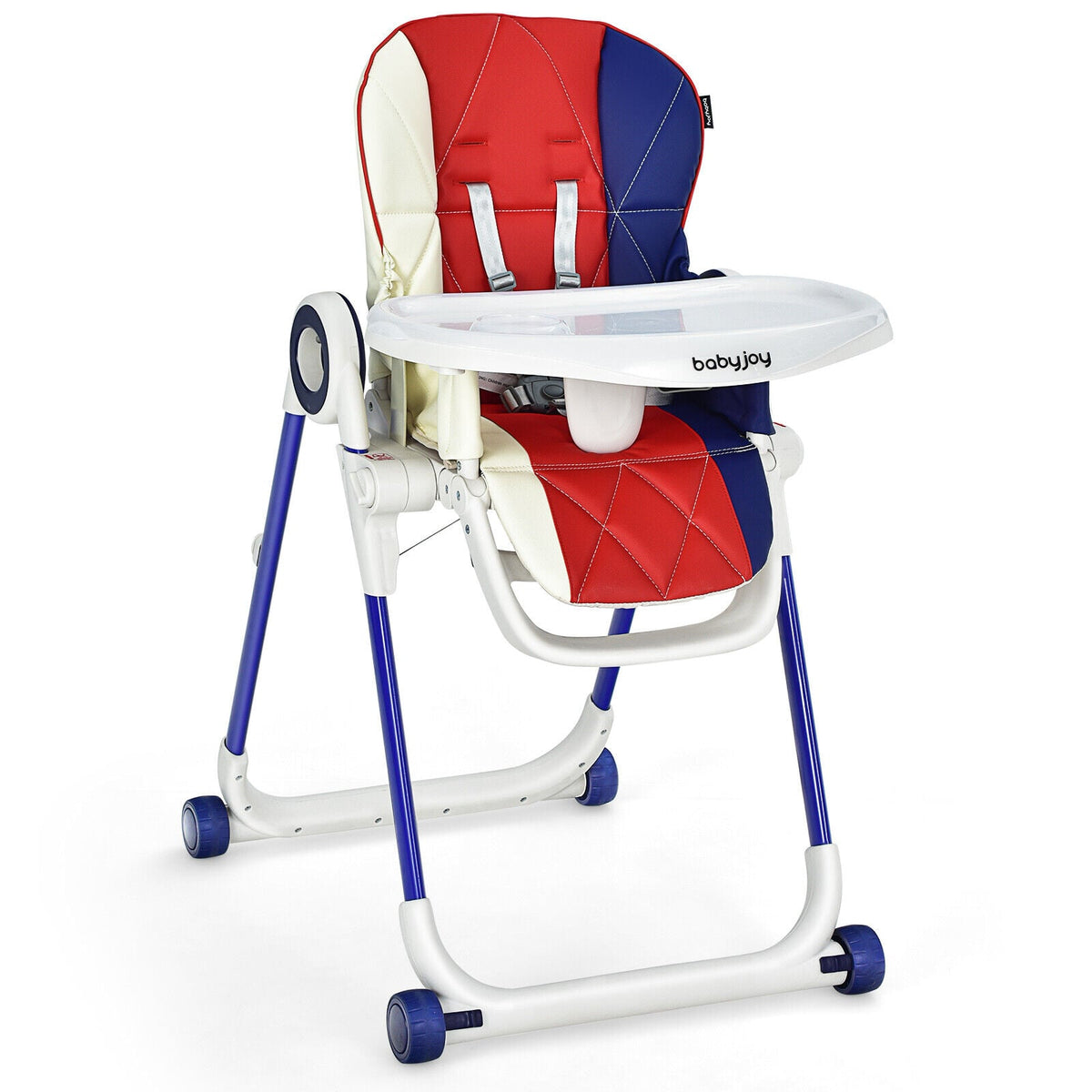 Baby High Chair Foldable Feeding Chair with 4 Lockable Wheels-Red-High Chairs-DECOROLALA