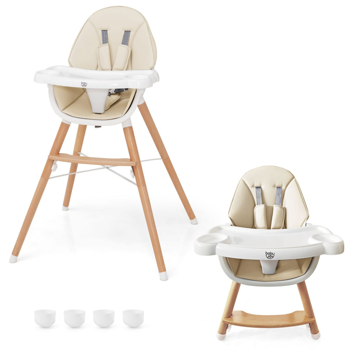 Baby High Chair with Dishwasher Safe Tray-Beige-High Chairs-DECOROLALA