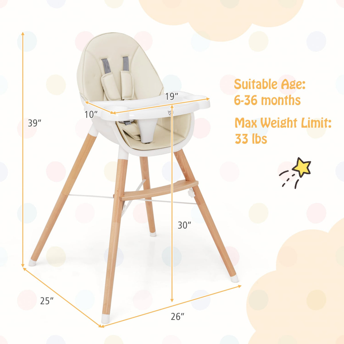 Baby High Chair with Dishwasher Safe Tray-Beige-High Chairs-DECOROLALA