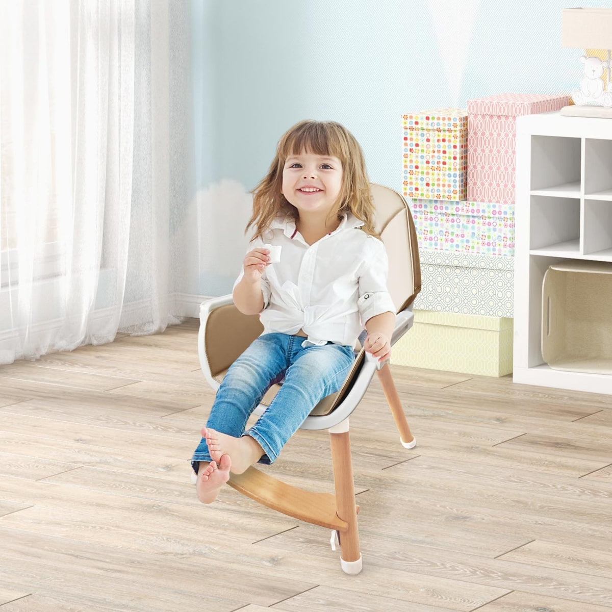 Baby High Chair with Dishwasher Safe Tray-Beige-High Chairs-DECOROLALA