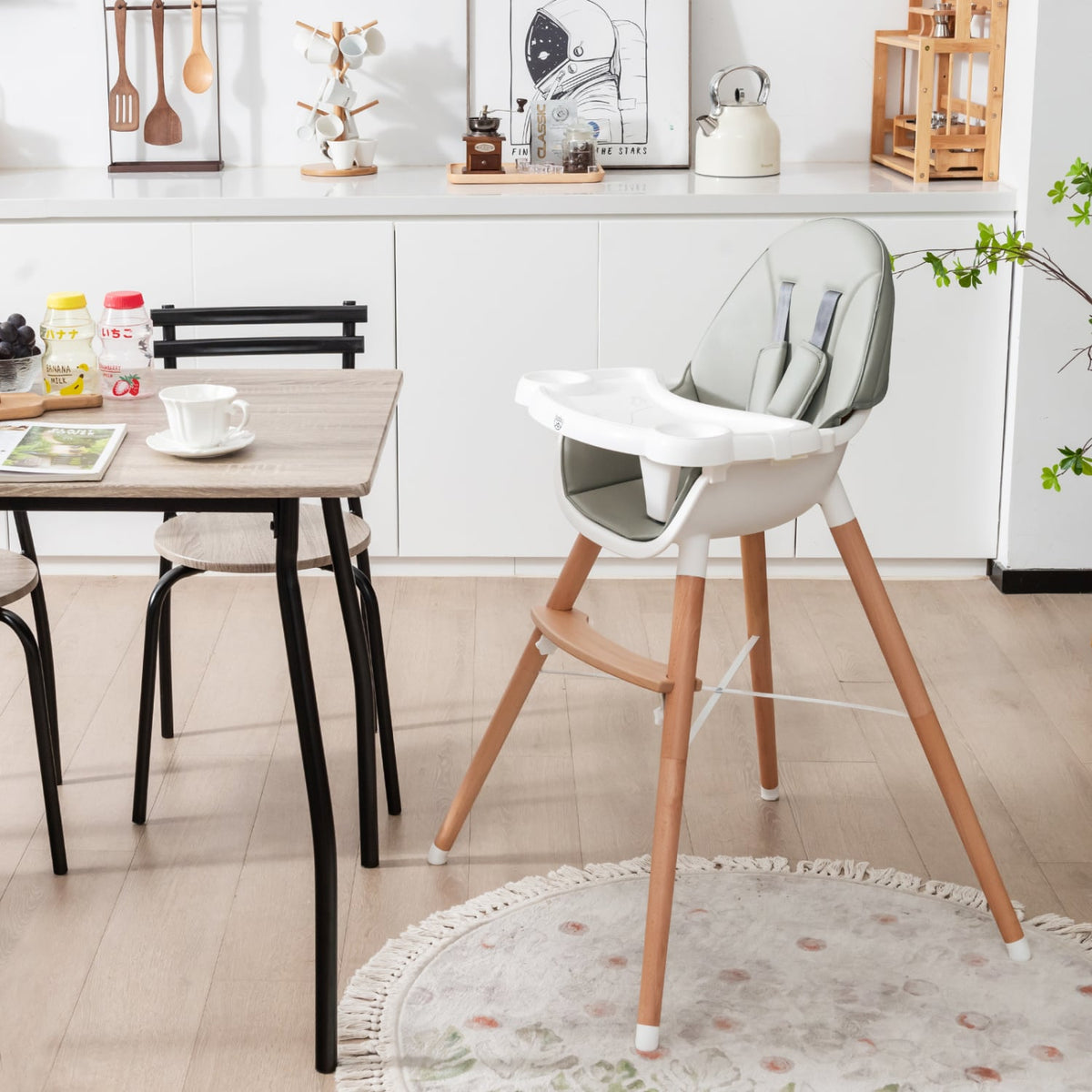 Baby High Chair with Dishwasher Safe Tray-Gray-High Chairs-DECOROLALA