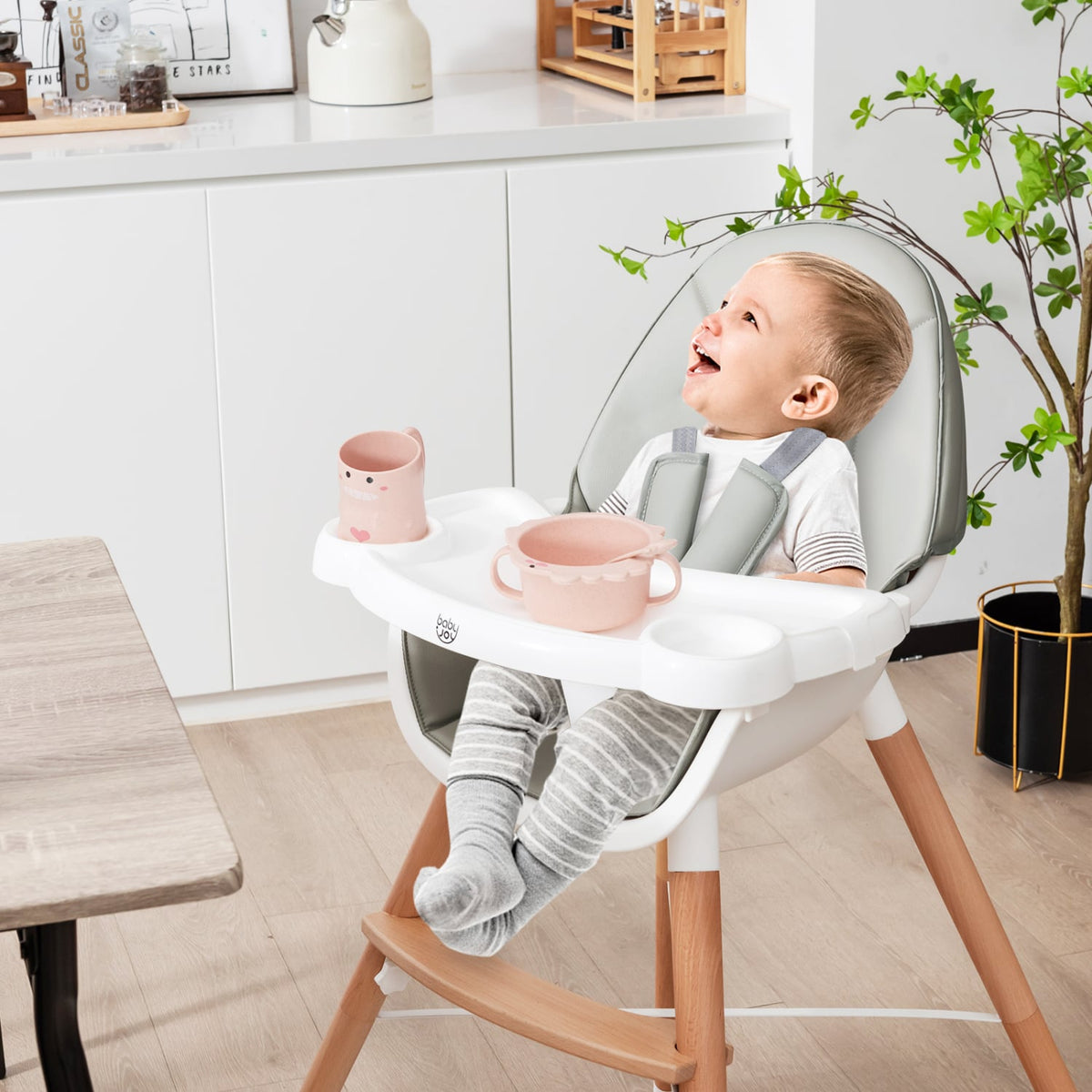 Baby High Chair with Dishwasher Safe Tray-Gray-High Chairs-DECOROLALA