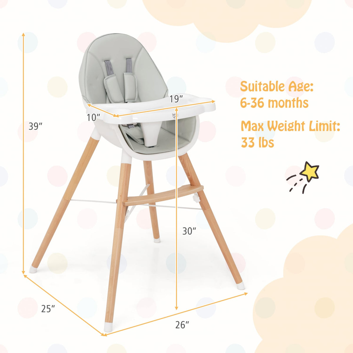 Baby High Chair with Dishwasher Safe Tray-Gray-High Chairs-DECOROLALA