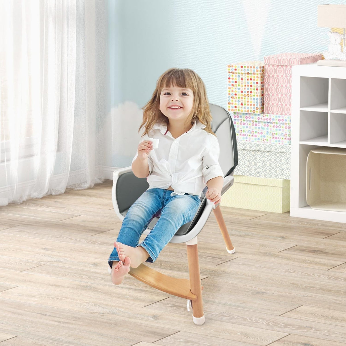 Baby High Chair with Dishwasher Safe Tray-Gray-High Chairs-DECOROLALA