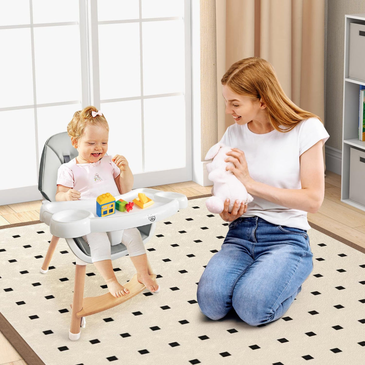 Baby High Chair with Dishwasher Safe Tray-Gray-High Chairs-DECOROLALA