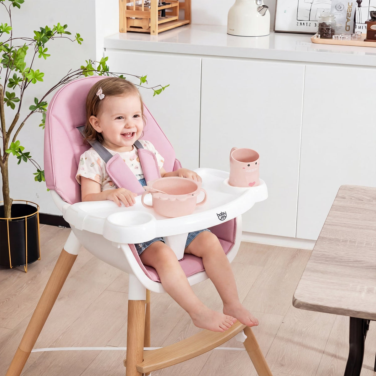 Baby High Chair with Dishwasher Safe Tray-Pink-High Chairs-DECOROLALA