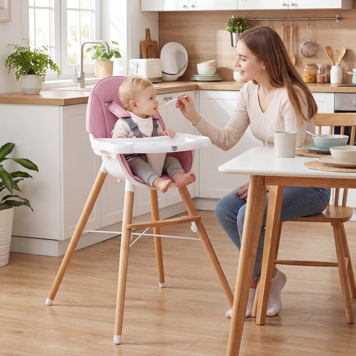 Baby High Chair with Dishwasher Safe Tray-Pink-High Chairs-DECOROLALA