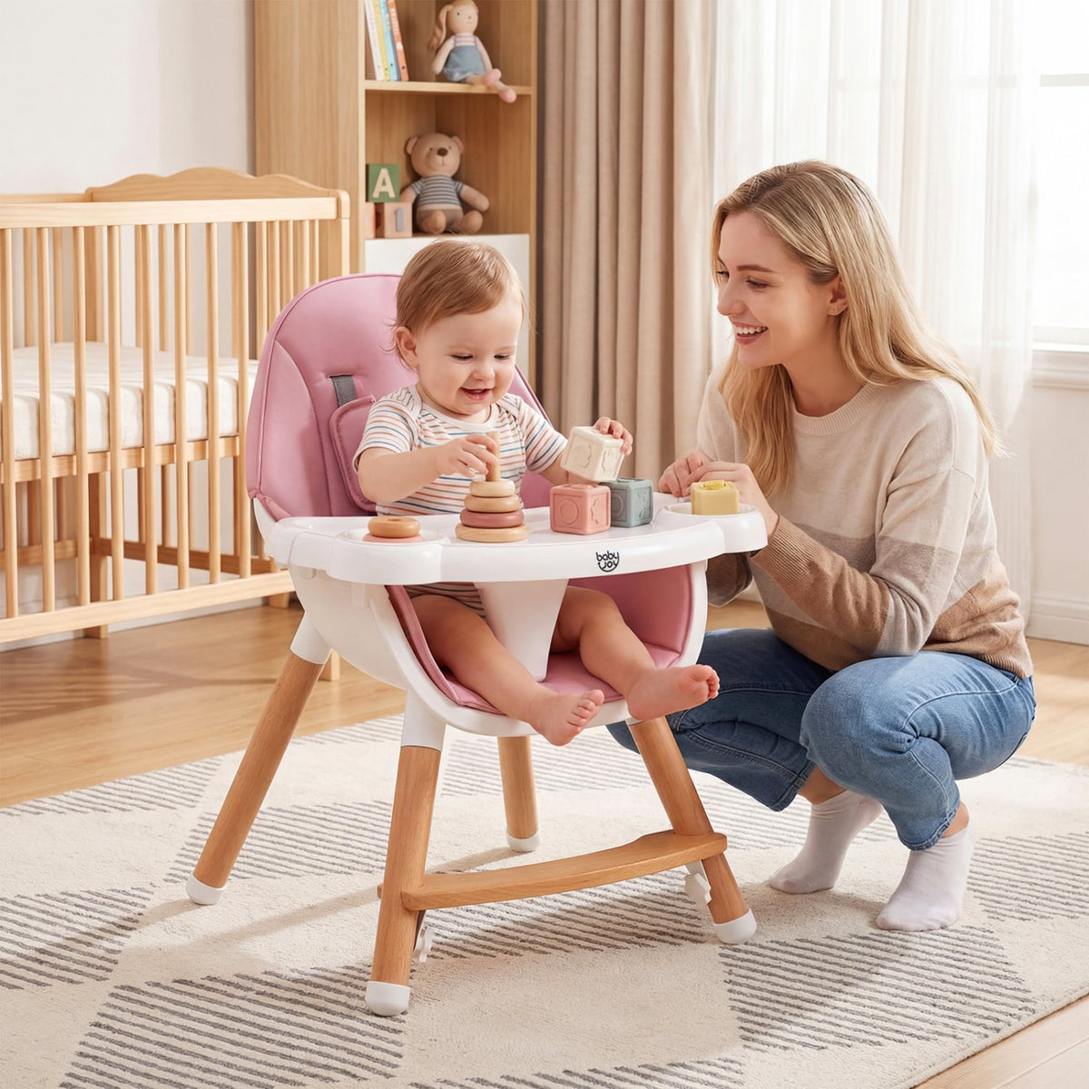 Baby High Chair with Dishwasher Safe Tray-Pink-High Chairs-DECOROLALA