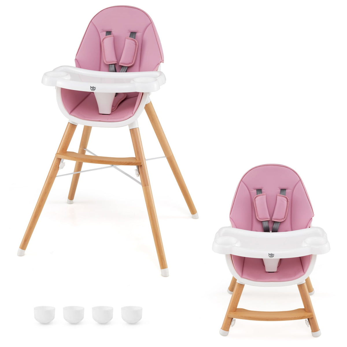 Baby High Chair with Dishwasher Safe Tray-Pink-High Chairs-DECOROLALA