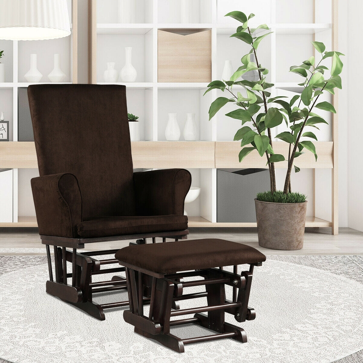 Baby Nursery Relax Rocker Rocking Chair Glider & Ottoman Set-Coffee-Recliners-DECOROLALA