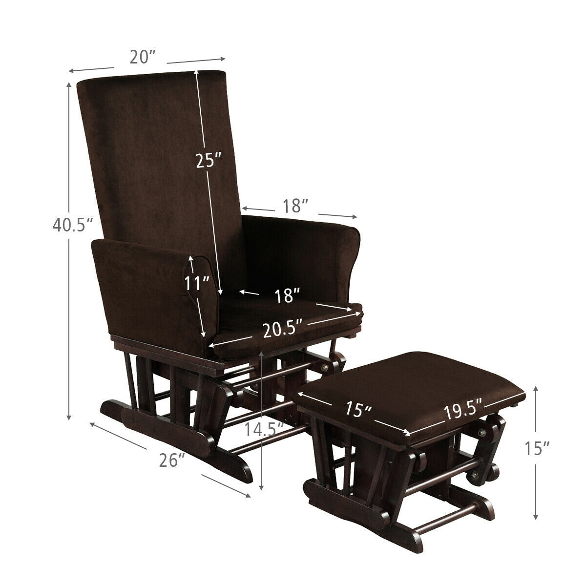 Baby Nursery Relax Rocker Rocking Chair Glider & Ottoman Set-Coffee-Recliners-DECOROLALA