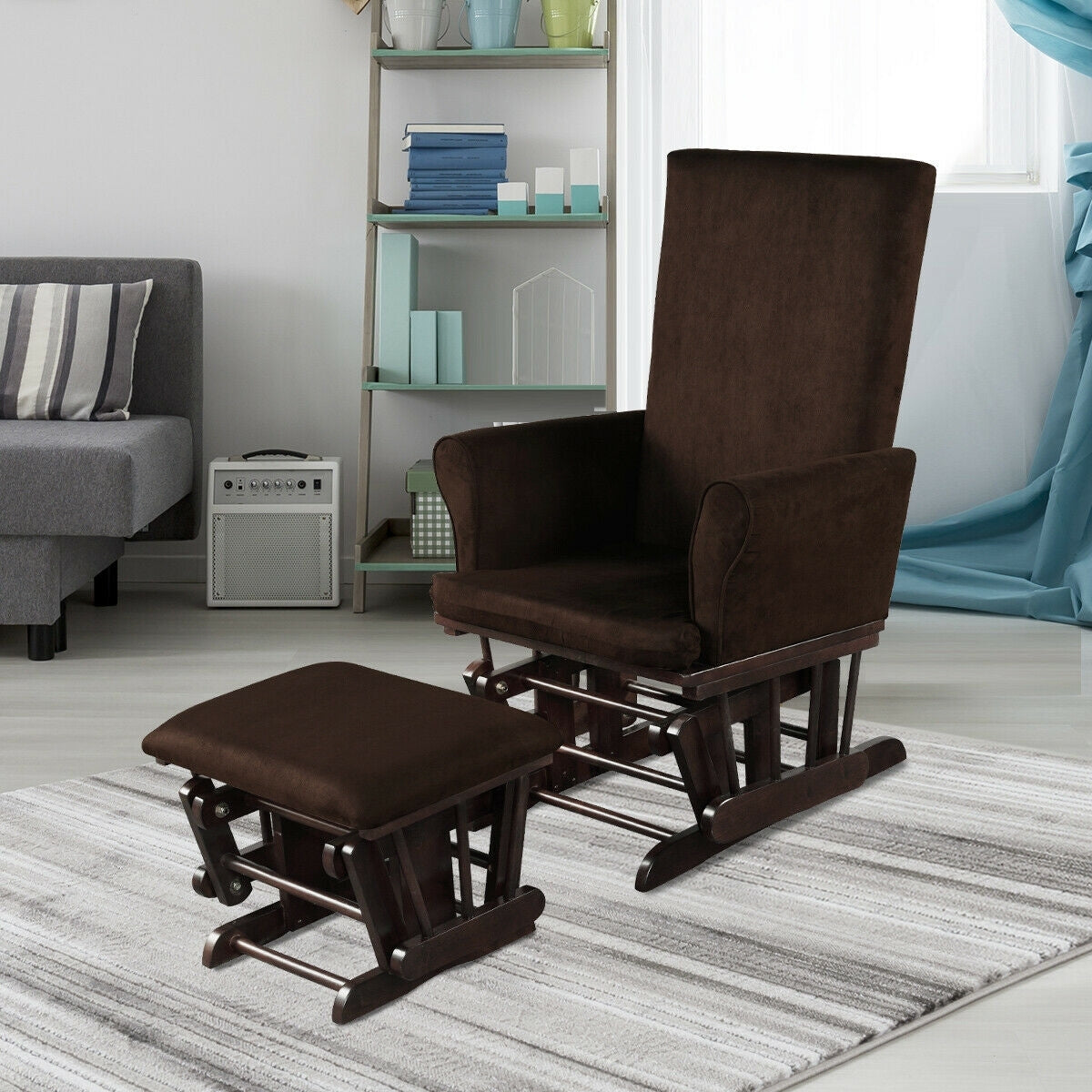 Baby Nursery Relax Rocker Rocking Chair Glider & Ottoman Set-Coffee-Recliners-DECOROLALA