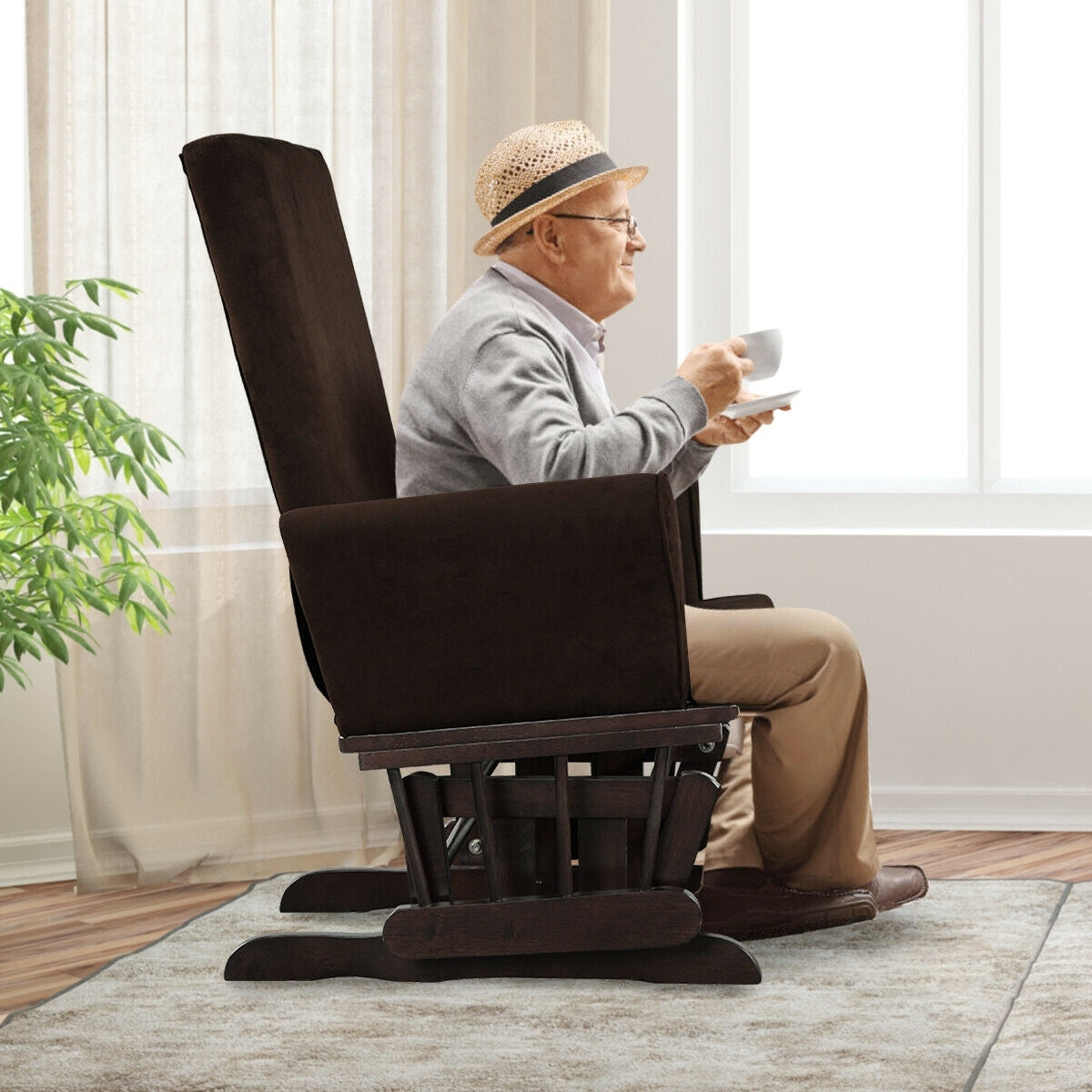 Baby Nursery Relax Rocker Rocking Chair Glider & Ottoman Set-Coffee-Recliners-DECOROLALA