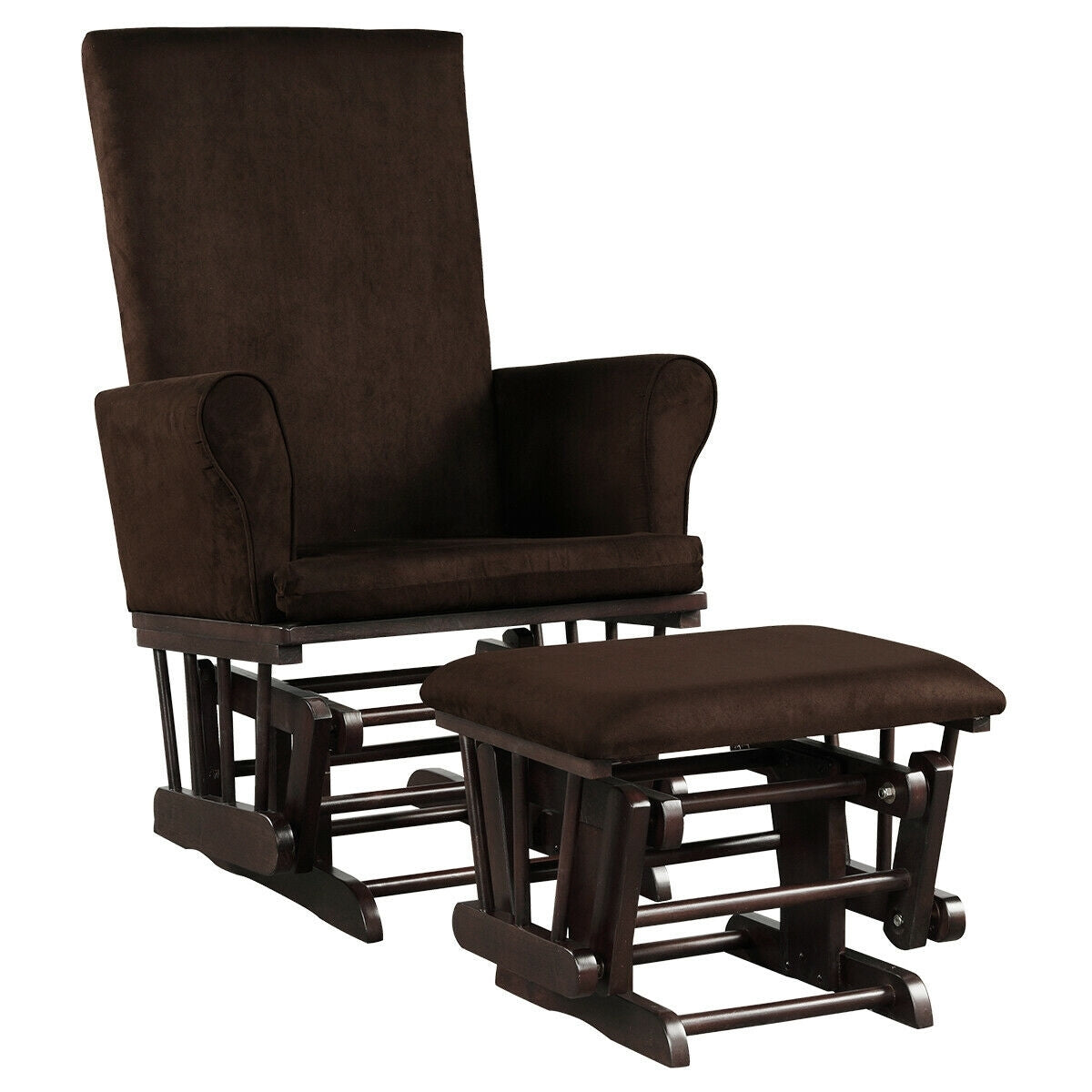 Baby Nursery Relax Rocker Rocking Chair Glider & Ottoman Set-Coffee-Recliners-DECOROLALA