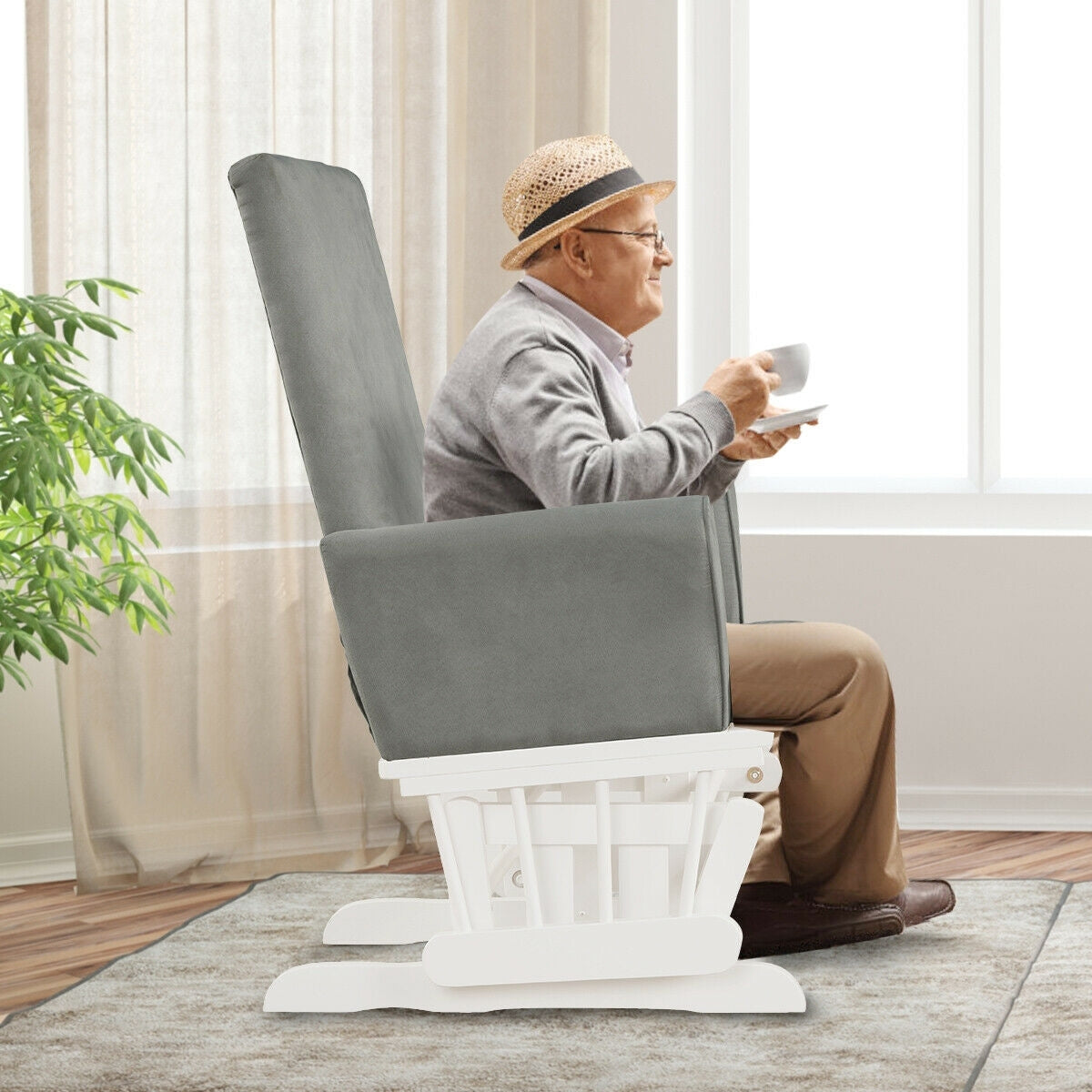 Baby Nursery Relax Rocker Rocking Chair Glider & Ottoman Set-Gray-Recliners-DECOROLALA