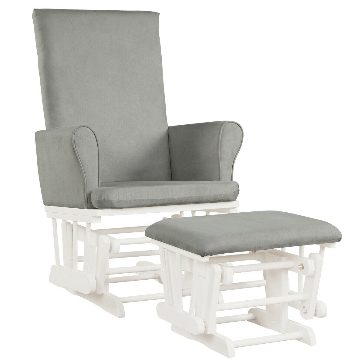 Baby Nursery Relax Rocker Rocking Chair Glider & Ottoman Set-Gray-Recliners-DECOROLALA