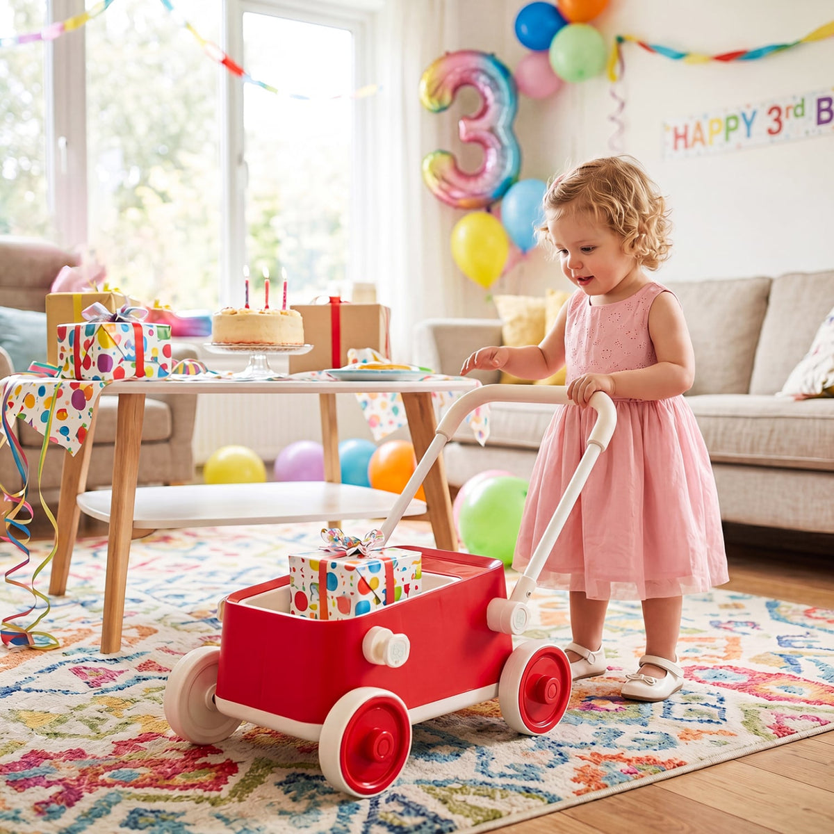 Baby Push Walker with Wheels and Foldable Handlebar and Storage Basket-Red-Baby Activity Toys-DECOROLALA