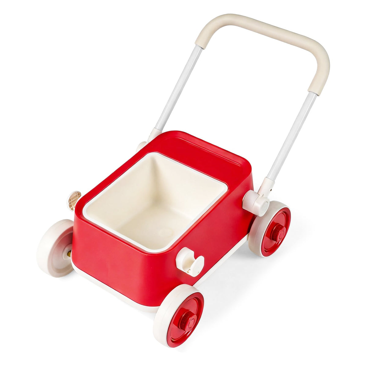 Baby Push Walker with Wheels and Foldable Handlebar and Storage Basket-Red-Baby Activity Toys-DECOROLALA