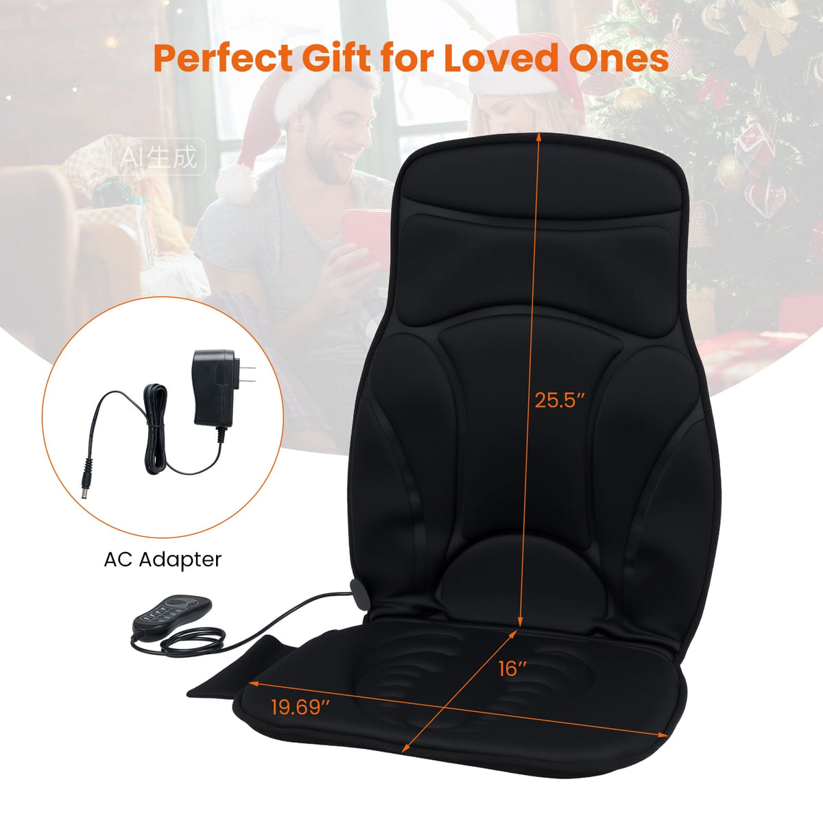 Back Massager Seat Cushion with Heat and 10 Vibration Motors for Pain Relief-Black-Back Massager-DECOROLALA