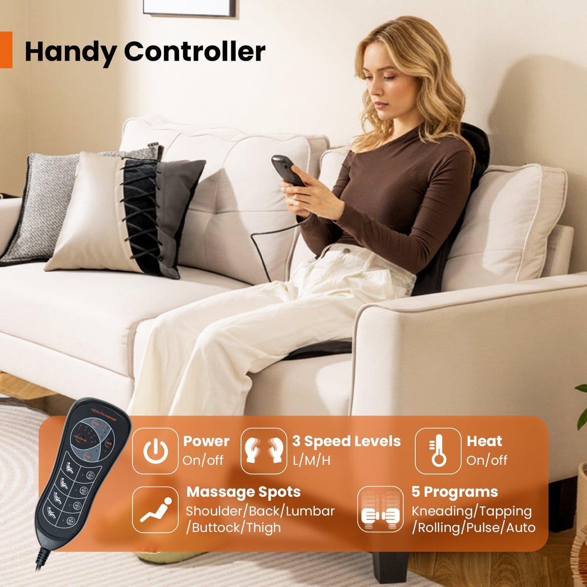 Back Massager Seat Cushion with Heat and 10 Vibration Motors for Pain Relief-Black-Back Massager-DECOROLALA