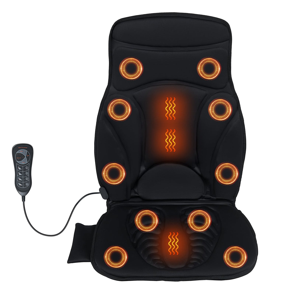 Back Massager Seat Cushion with Heat and 10 Vibration Motors for Pain Relief-Black-Back Massager-DECOROLALA