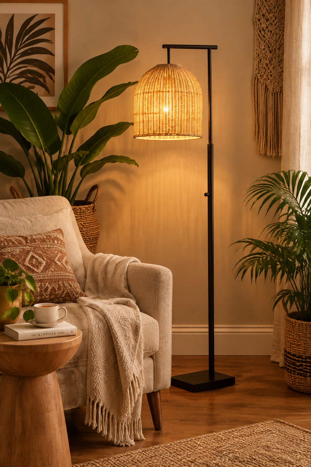 Bahama 58" Rattan Floor Lamp - Bronze Base-Lighting-DECOROLALA