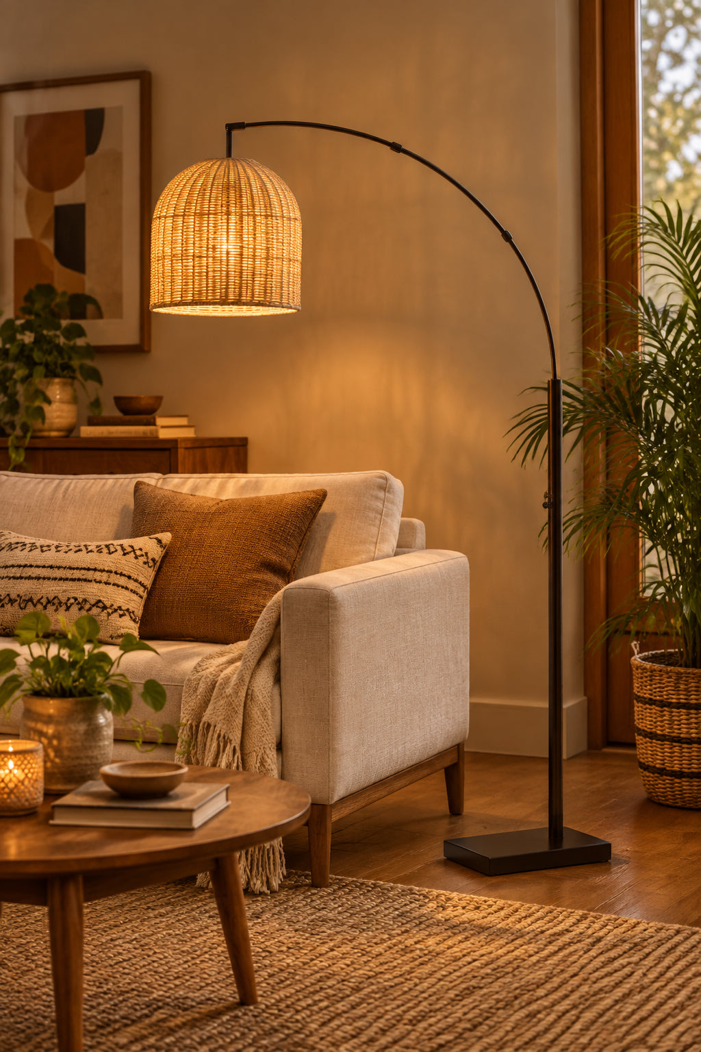 Bahama Arc Lamp 80" Rattan Floor Lamp - Bronze-Lighting-DECOROLALA