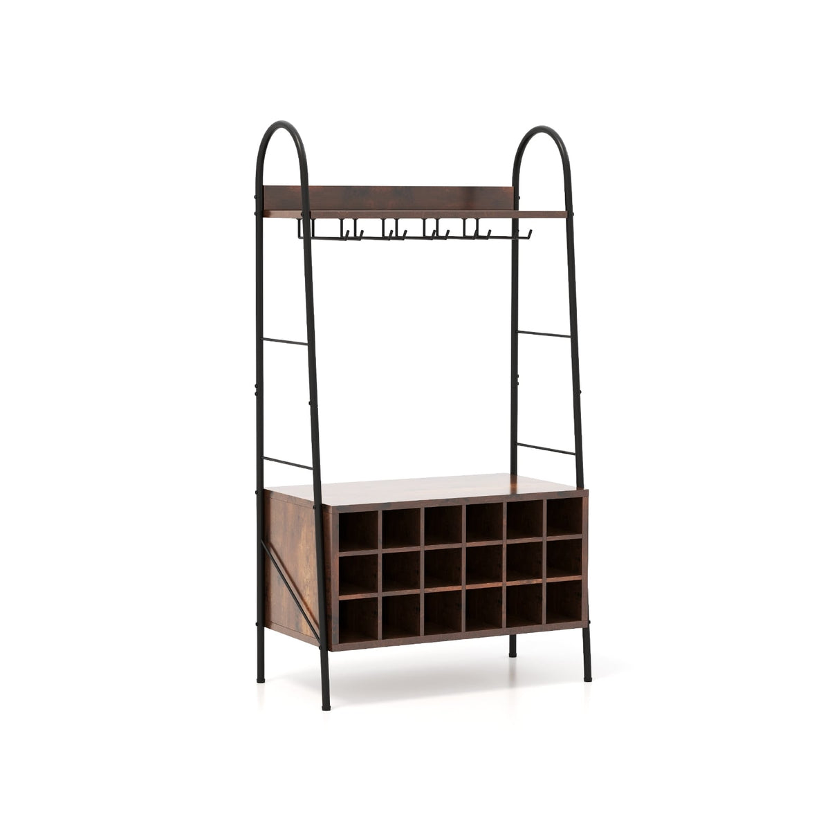 Baker's Rack with Detachable Wine Rack and 5 Rows of Stemware Holder-Rustic Brown-Wine Racks-DECOROLALA