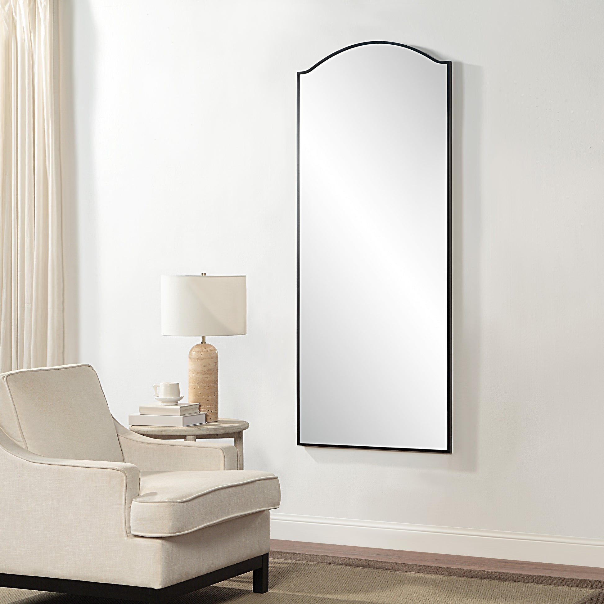 Balina 72" Tall Rectangular Arch Mirror, Matte Black-Leaner-DECOROLALA