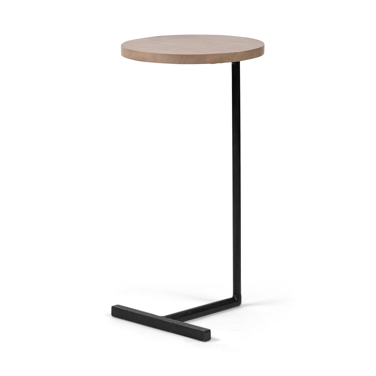 Ballatine 15L x 15W x 27H Brown Wood Round Top w/ Black Metal Base Accent Table-Accent Tables-DECOROLALA