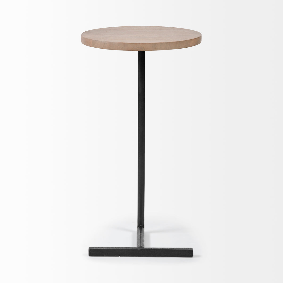 Ballatine 15L x 15W x 27H Brown Wood Round Top w/ Black Metal Base Accent Table-Accent Tables-DECOROLALA