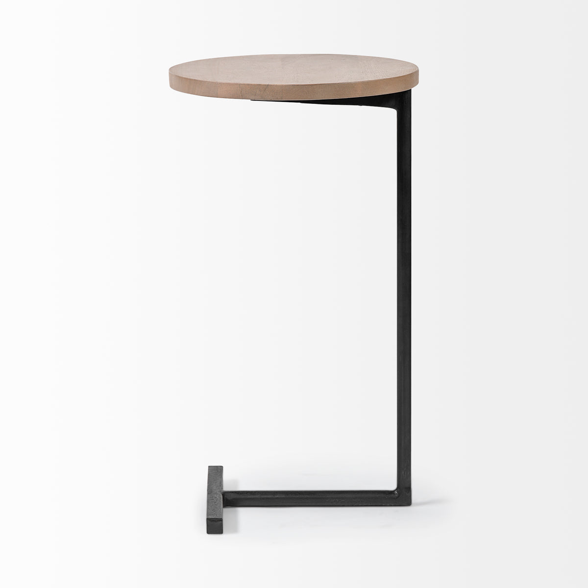 Ballatine 15L x 15W x 27H Brown Wood Round Top w/ Black Metal Base Accent Table-Accent Tables-DECOROLALA
