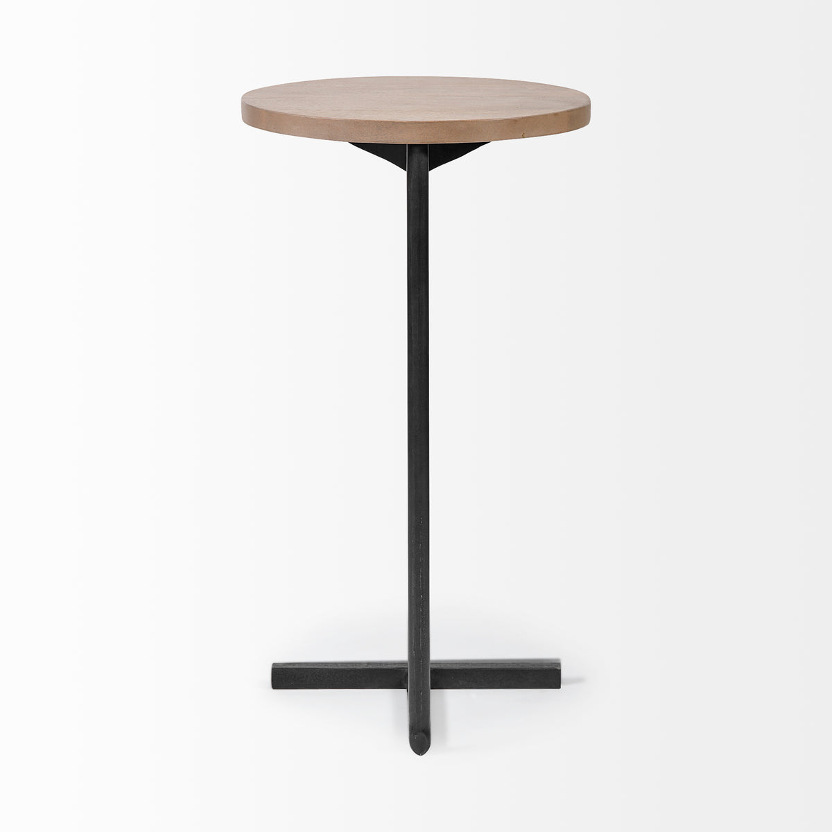 Ballatine 15L x 15W x 27H Brown Wood Round Top w/ Black Metal Base Accent Table-Accent Tables-DECOROLALA