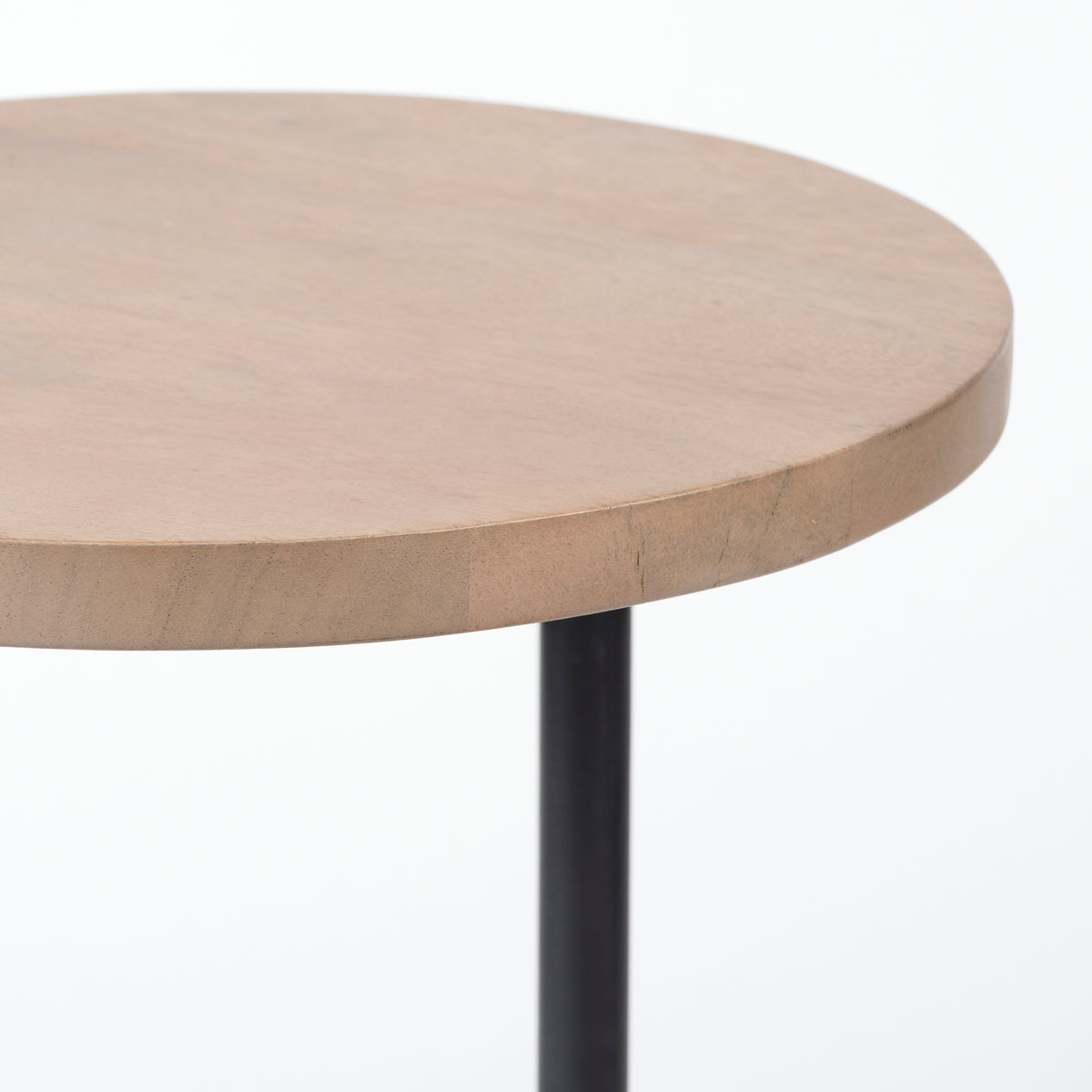 Ballatine 15L x 15W x 27H Brown Wood Round Top w/ Black Metal Base Accent Table-Accent Tables-DECOROLALA