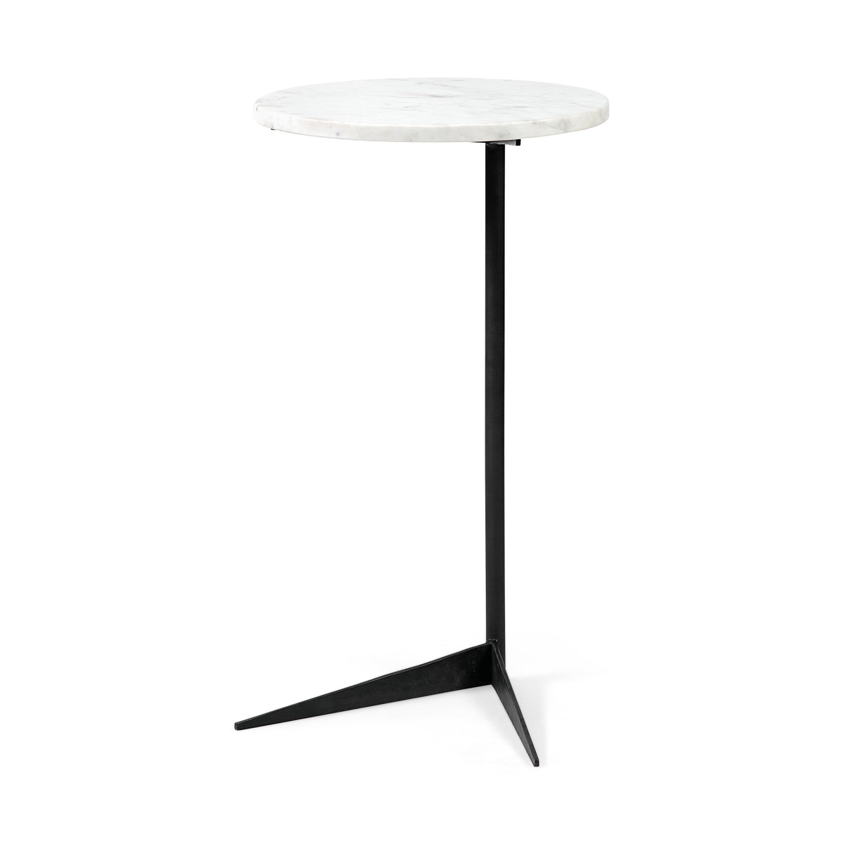 Ballatine II 15L x 15W x 27L White Marble Round Top White w/ Black Metal Base Accent Table-Accent Tables-DECOROLALA