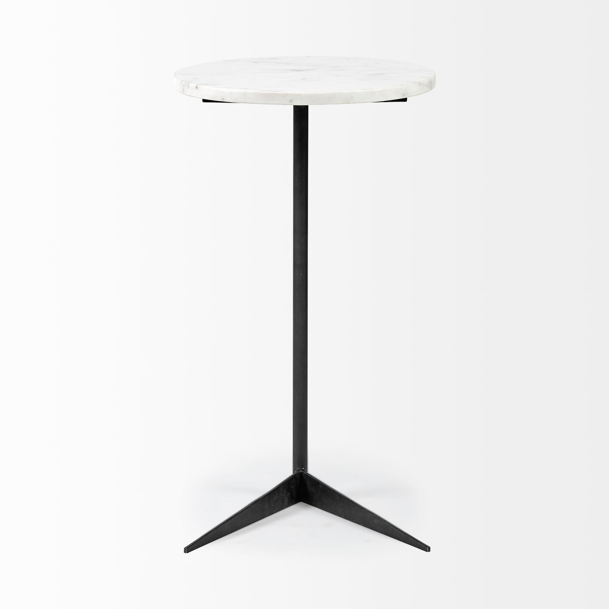 Ballatine II 15L x 15W x 27L White Marble Round Top White w/ Black Metal Base Accent Table-Accent Tables-DECOROLALA