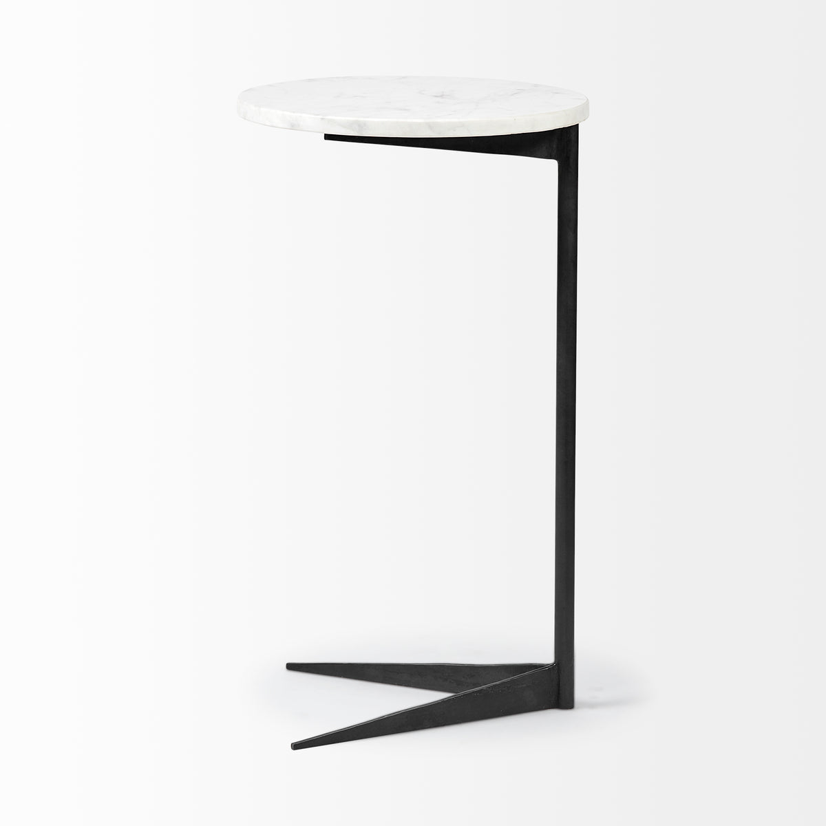 Ballatine II 15L x 15W x 27L White Marble Round Top White w/ Black Metal Base Accent Table-Accent Tables-DECOROLALA