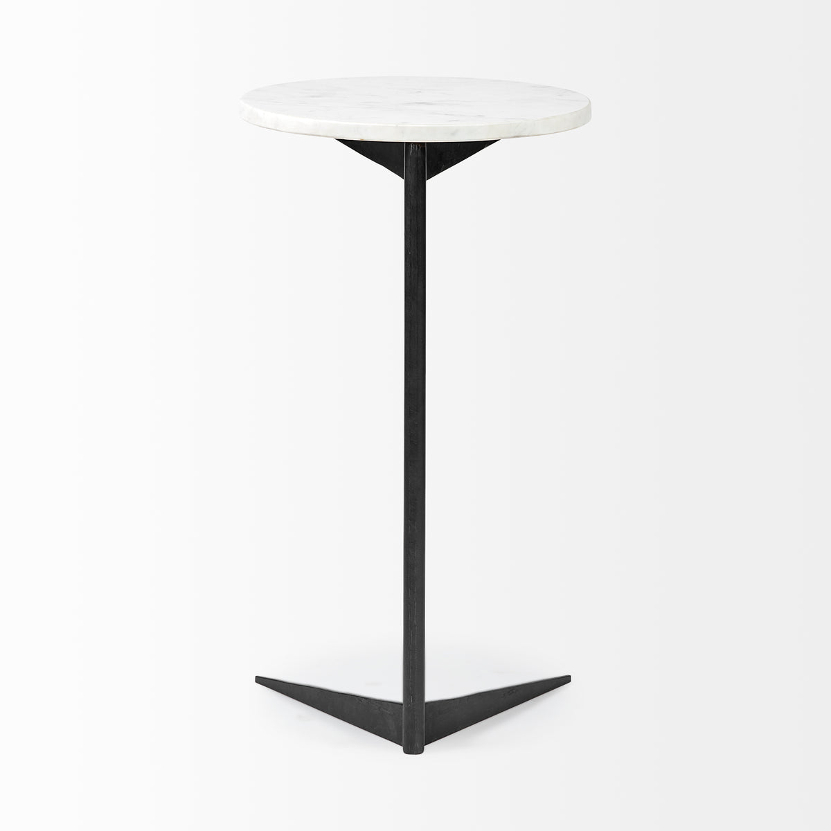 Ballatine II 15L x 15W x 27L White Marble Round Top White w/ Black Metal Base Accent Table-Accent Tables-DECOROLALA