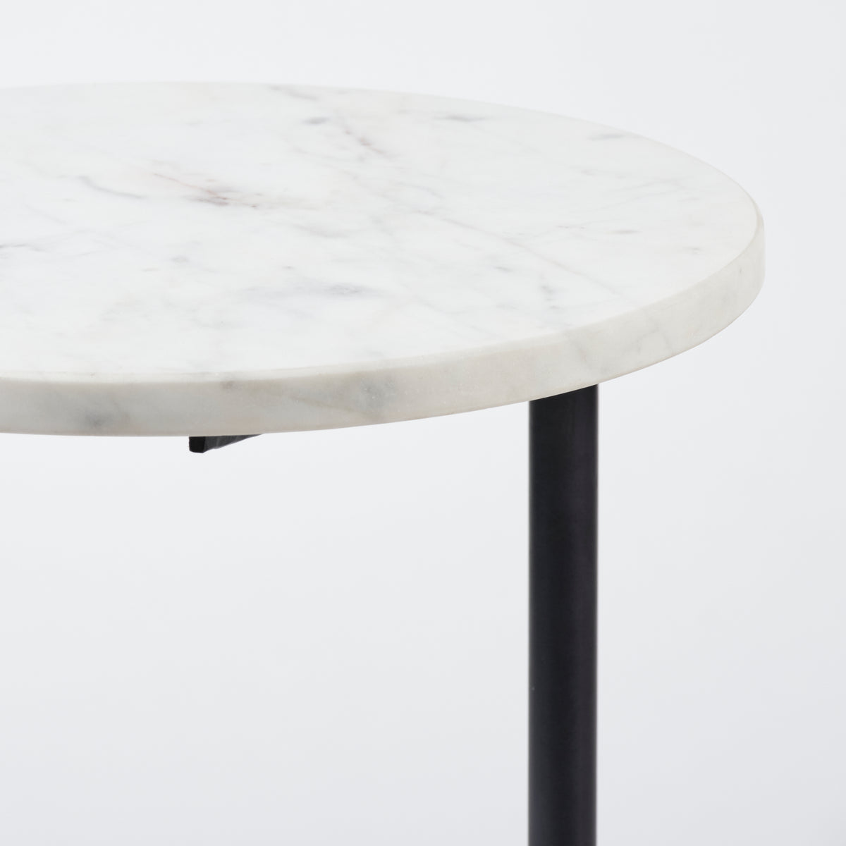 Ballatine II 15L x 15W x 27L White Marble Round Top White w/ Black Metal Base Accent Table-Accent Tables-DECOROLALA