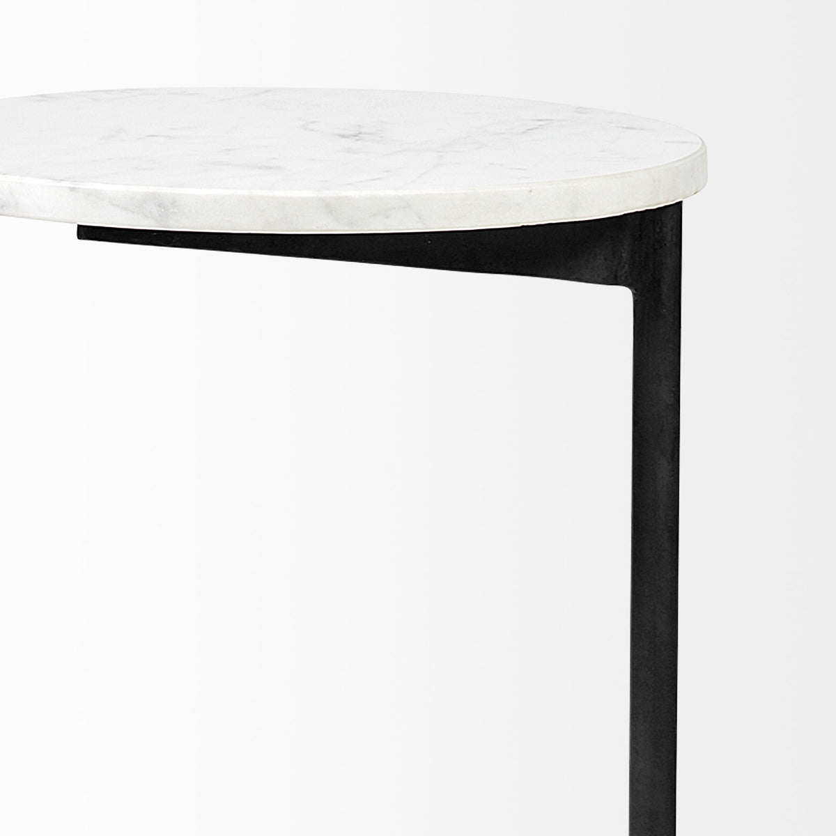 Ballatine II 15L x 15W x 27L White Marble Round Top White w/ Black Metal Base Accent Table-Accent Tables-DECOROLALA