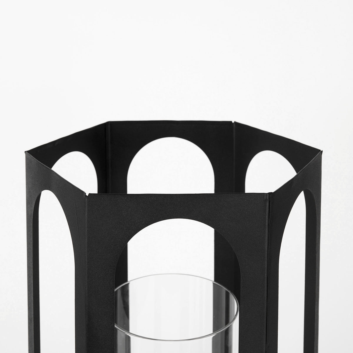 Balley 9.4L x 9.4W x 19.7H Set of Two Matte Black Metal Hexagonal Candle Holder Lanterns-Lanterns-DECOROLALA