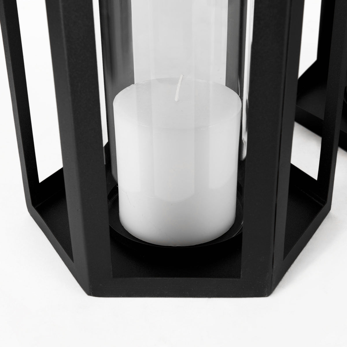 Balley 9.4L x 9.4W x 19.7H Set of Two Matte Black Metal Hexagonal Candle Holder Lanterns-Lanterns-DECOROLALA