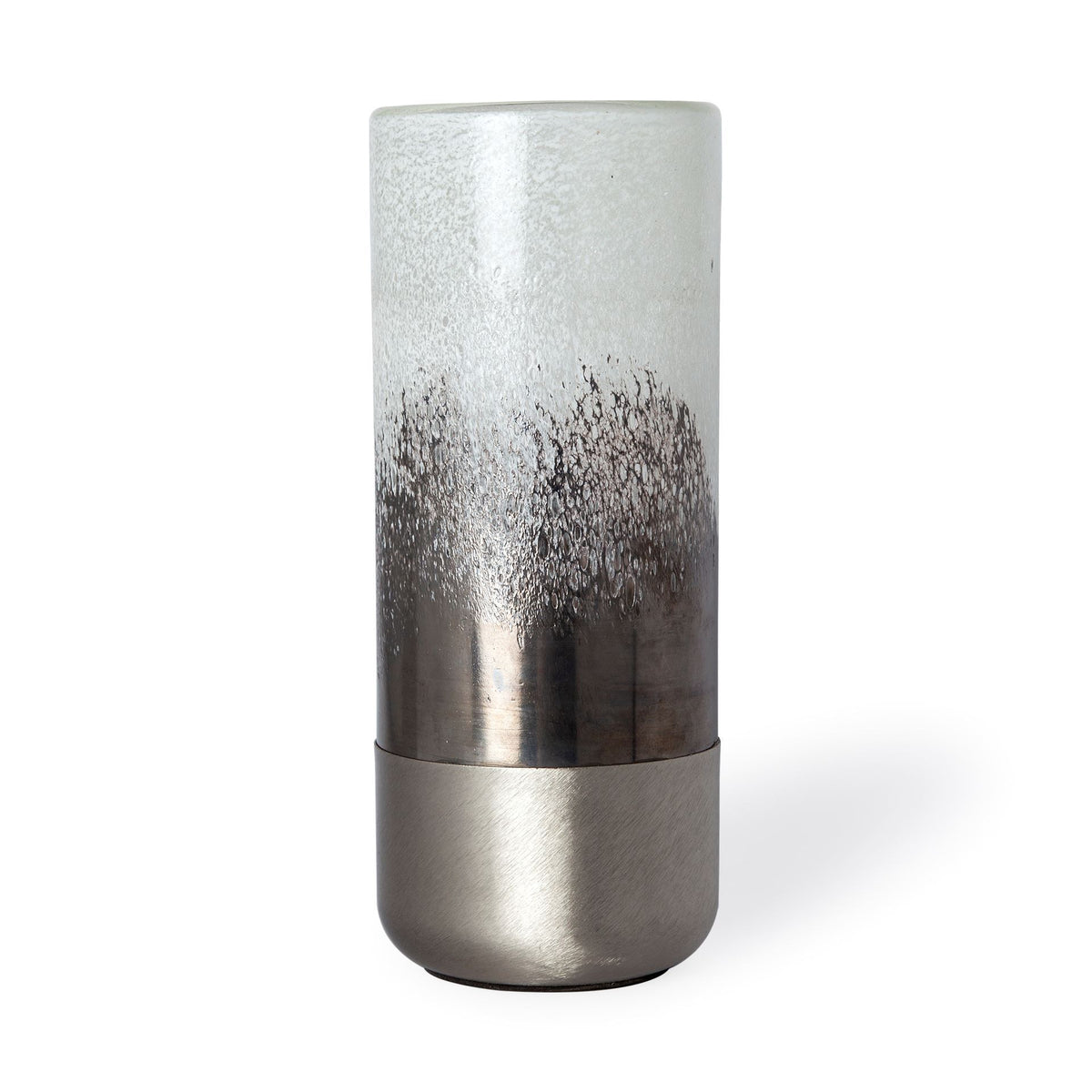 Baltic I Tall White Brushed Silver Metal Bottom Glass Vase-Vase-DECOROLALA
