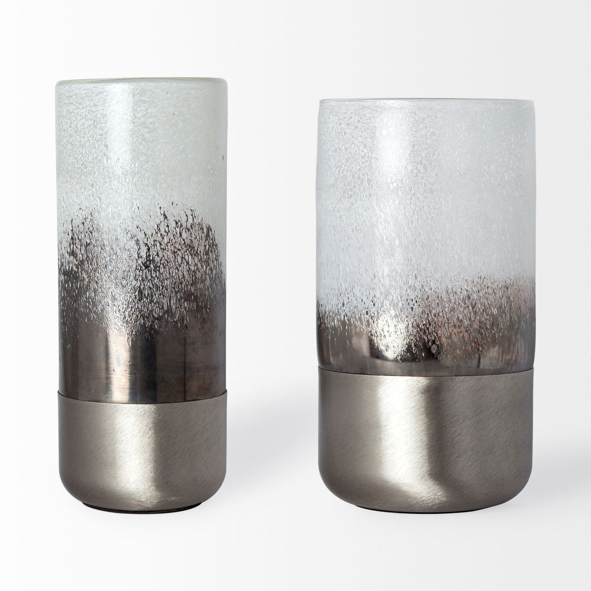 Baltic I Tall White Brushed Silver Metal Bottom Glass Vase-Vase-DECOROLALA