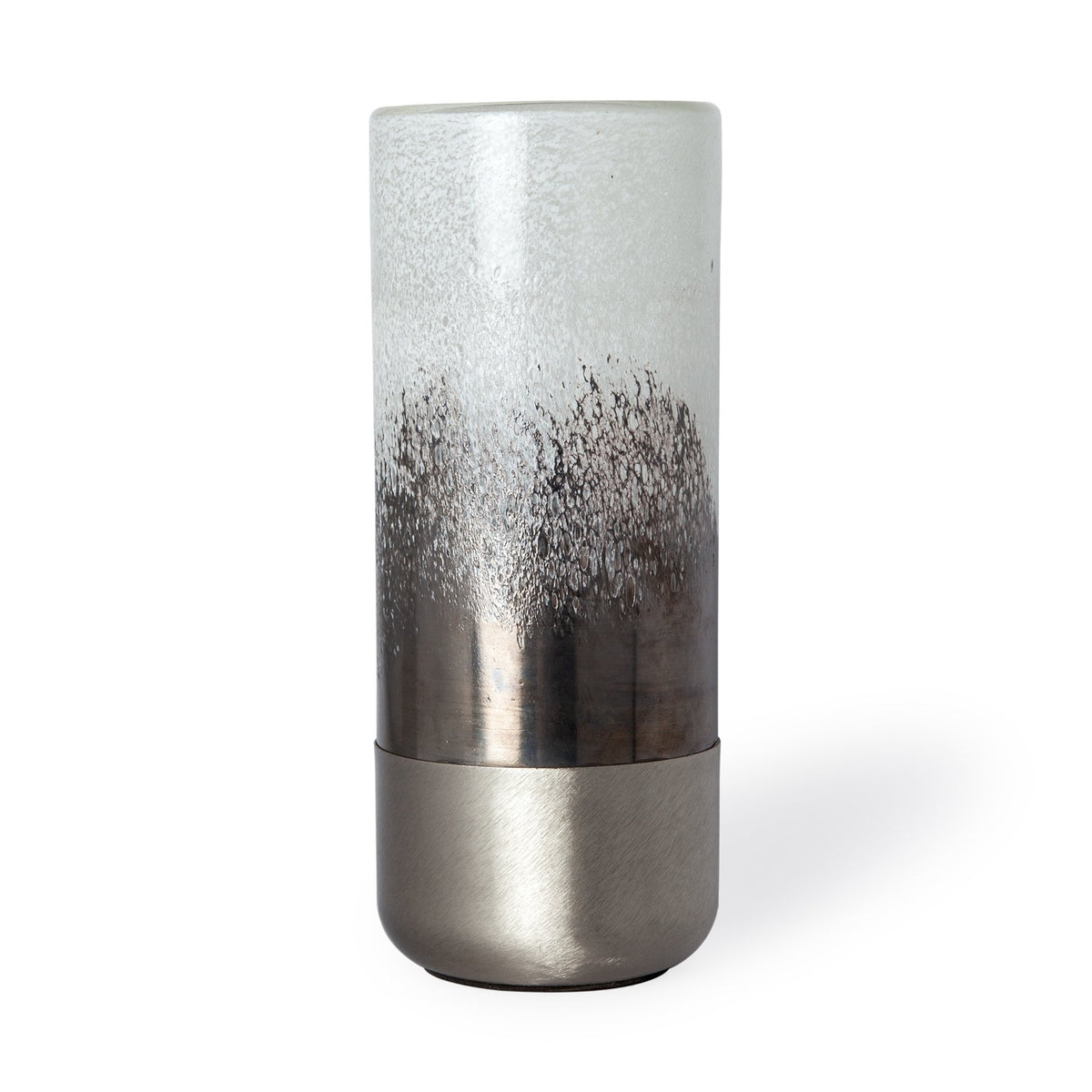Baltic I Tall White Brushed Silver Metal Bottom Glass Vase-Vase-DECOROLALA